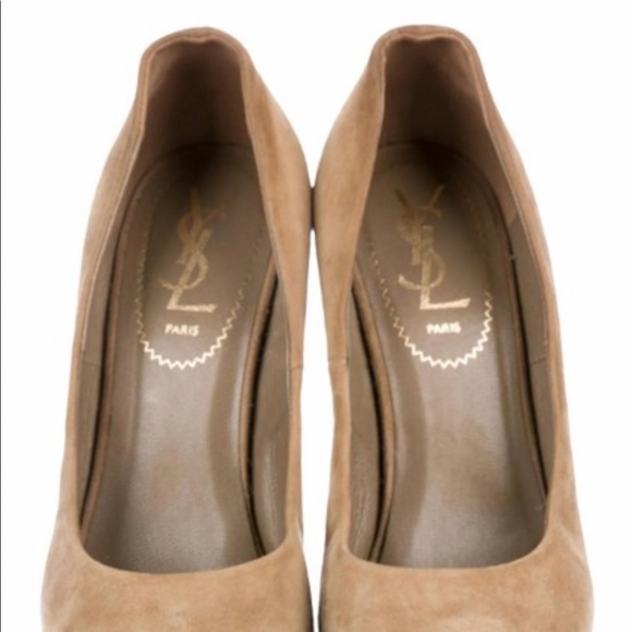 Saint Laurent Camel Suede “ Maryna Wedge” Size 37 fits like a 6.5 - Picture 13 of 16